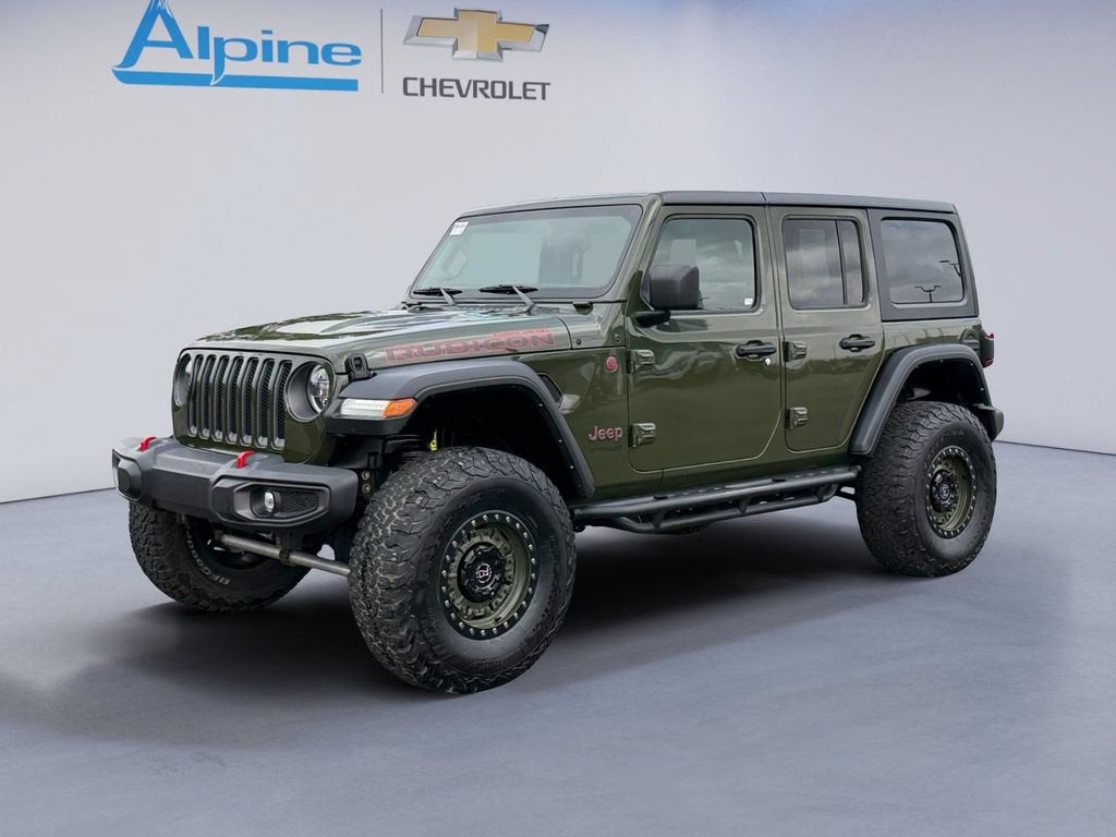 2022 Jeep Wrangler Unlimited Rubicon in Green — front three-quarter view